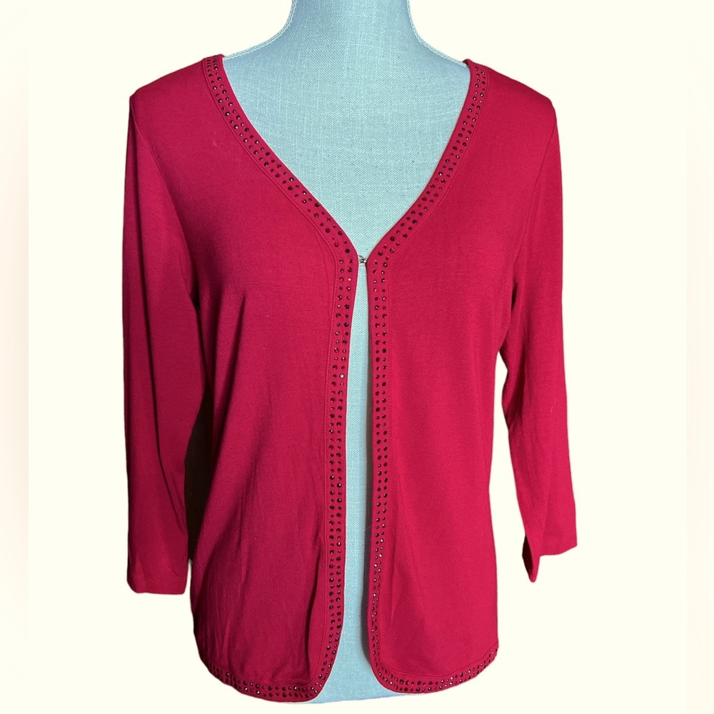 Talbots Red Rhinestone Trimmed Cardigan Sweater